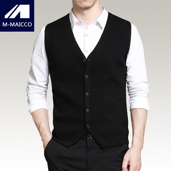 

m-maicco men's wool knit vest western style simple 2017 spring new v-neck sleeveless vest slim brand men business casual sweater, Black;white