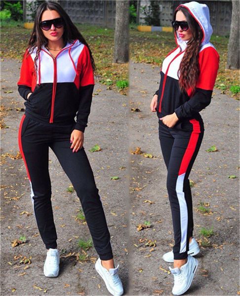 

women tracksuit autumn 2 pieces outfits casual panelled long sleeved hooded zipper sport suits womens designer tracksuits, Gray
