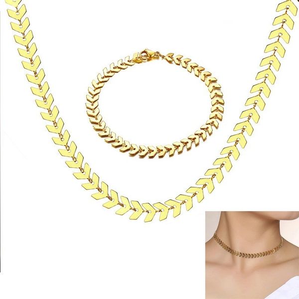 

simple arrow design chain choker bracelet set for women stainless steel necklace, Silver