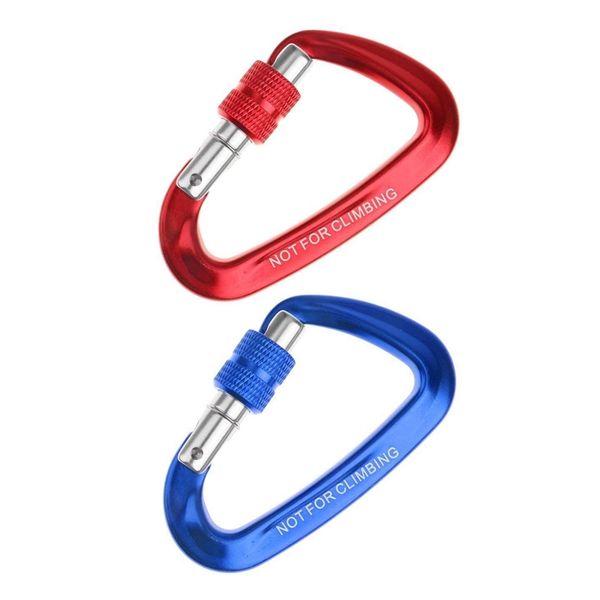 

2 pcs 12kn screw carabiner aluminum alloy d-shape hook loop lock for mountaineering climbing hammock bag , red & blue