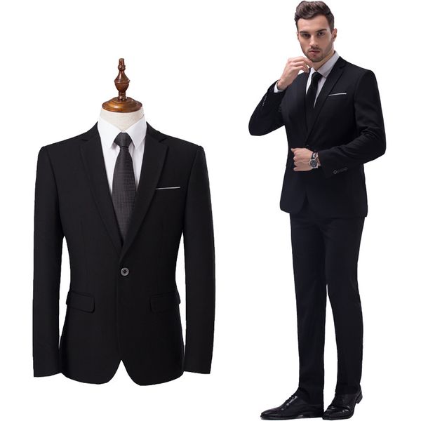 

2019 black business suits men set asian size s m 4xl 5xl pure color formal suit men 2 piece set new fashion wedding suits, White;black
