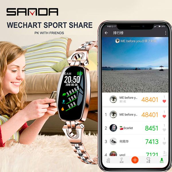 

sanda h8 smart wristwatches women dress watches lady jewelry waterproof heart rate monitor bluetooth for iphone huawei samsung, Slivery;brown