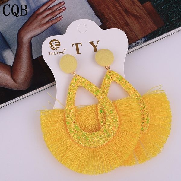 

fashion jewelry fringe earrings yellow fashion tassel sequins ladies earrings 2019 bohemian style geometric personality party, Silver