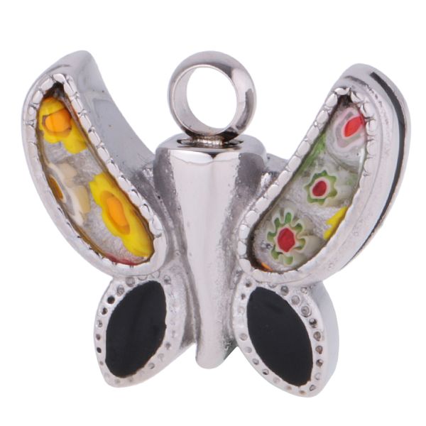 

stainless steel butterfly cremation pet ash holder urn keepsake pendant, Silver