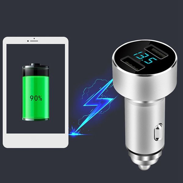 

dual usb charger metal aluminum alloy car phone charger battery voltage display multi-function