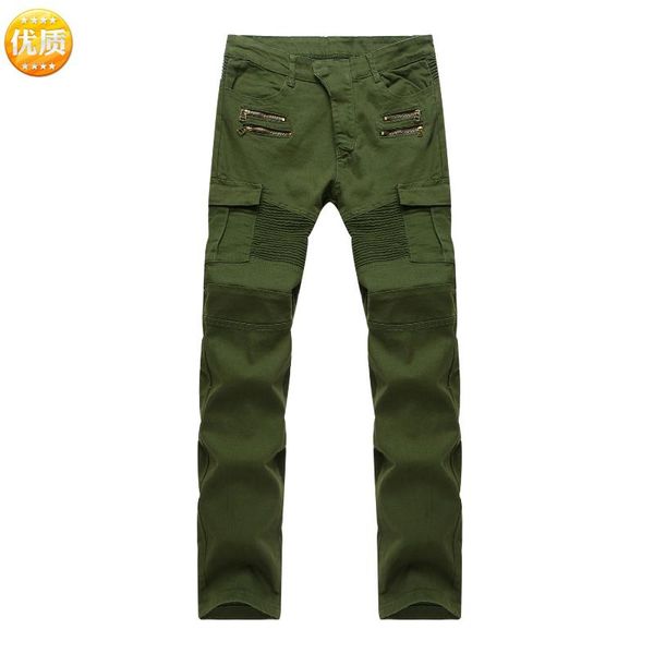 

men's jeans army green zipper safari style long pants, Blue