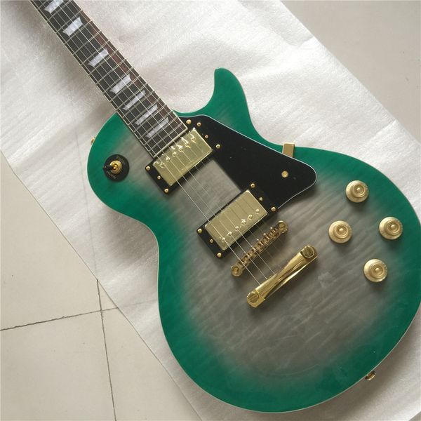 

019 6 string electric guitar, mahogany body with flamed maple green paint