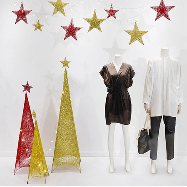 

christmas tree star ornament glitter metal weaving red gold silver pentagram star hanging ornaments diy christmas decoration
