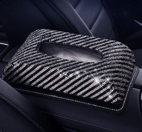 

full diamond crystal leather glitter rhinestones car sun visor pu leather tissue box auto clip holder paper napkin accessories