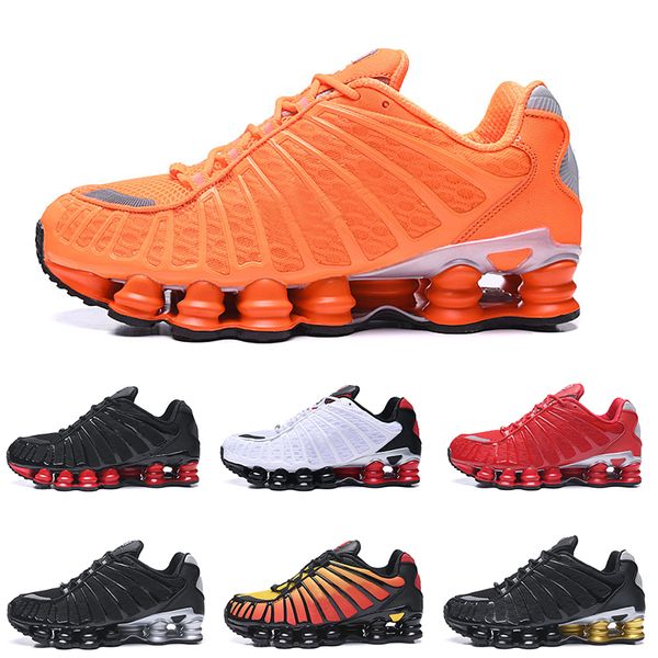 

shox tl running shoes for men clay orange triple black blue metallic silver sunrise university red white mens sneakers, White;red