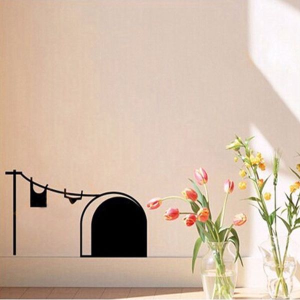 New Cute Cartoon Mouse Home Sticker Wall Decor Mouse Hole Bambini Decor Decalcomania in vinile