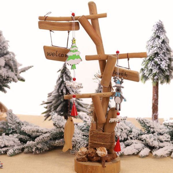 

new year wood christmas decorations pendant round shape with burlap rope bow and mini bell colorful painted