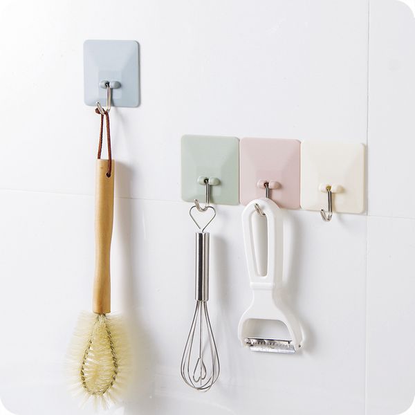 

1pc creative plain square nail-glue hook kitchen wall seamless hook bathroom rear