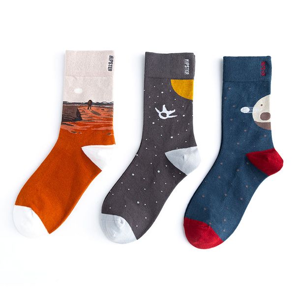 

3pairs/pack winter men socks 100 cotton harajuku colorful funny socks women standard streetwear size 35-43, Black