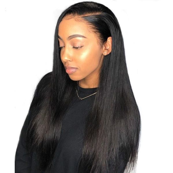 

24 inches lace front human hair wigs for women straight 250% brazilian glueless lace wig with baby hair natural black 13x4 remy wigs