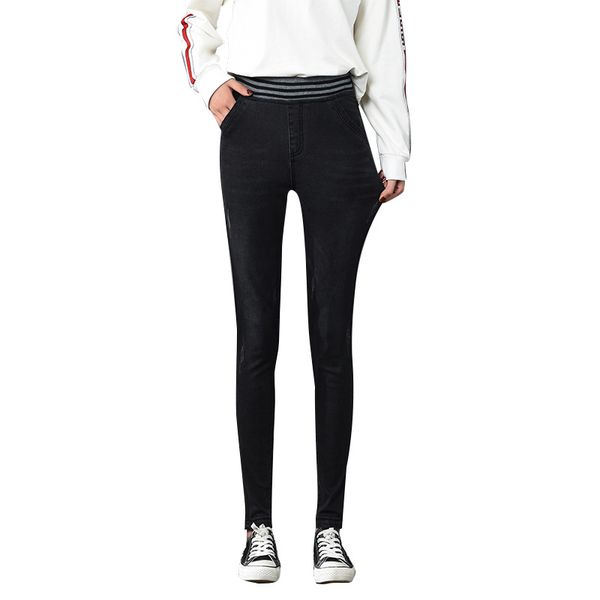 

ladies 2019 autumn new elastic waist jeans slim feet pencil jeans, Blue