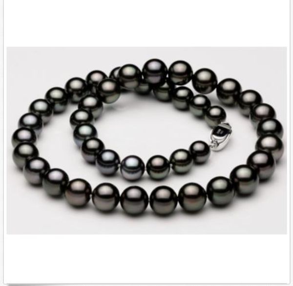 

xzx stunning aaa10-11mm tahitian round black green pearl necklace 18inch 925s, Silver