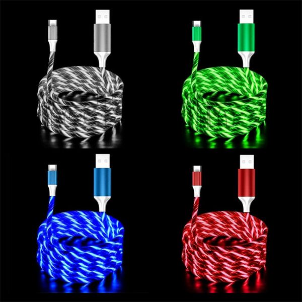 

2a быстрая скорость видимый протекающего светодиодные световой тип с micro usb кабель для samsung s8 s9 s10 примечание 8 9 htc lg android те