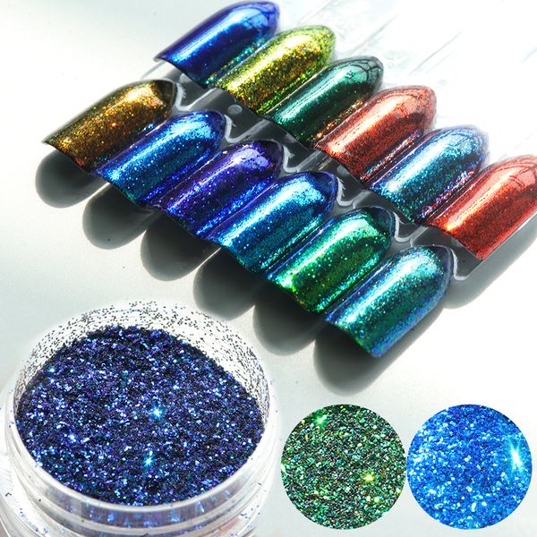 

new chameleon nail powder nail art holo sparkle dust chrome mirror glitter pigment for nail accessories design, Silver;gold