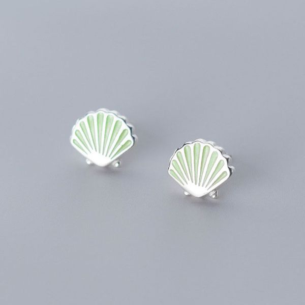 

925 sterling silver light green sector shell earrings simple wild fresh elegant small earrings for women silver 925 jewelry chic, Golden;silver