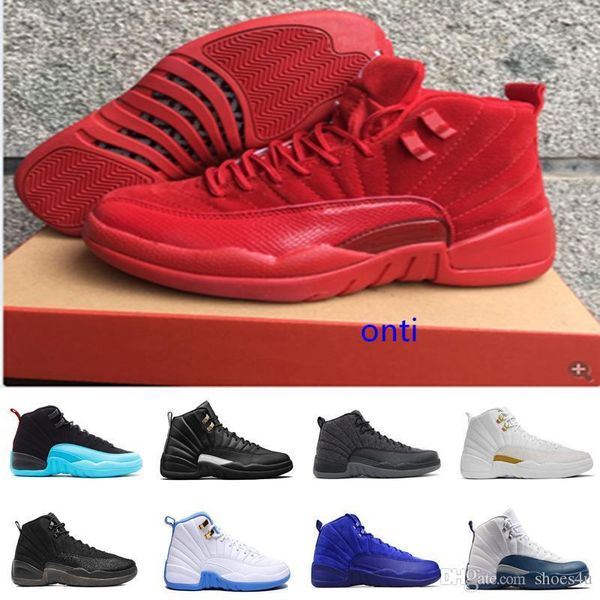 

with ]nen 12 gs barons red deer nylon all red men basketball shoes 12s women sneakers 5 us 36-47, Black