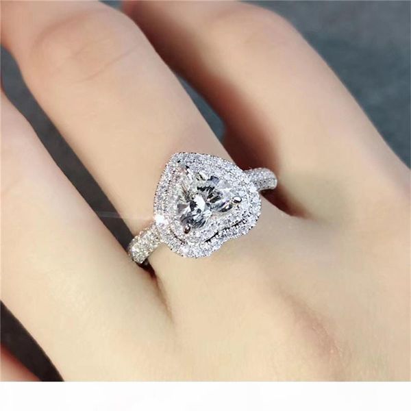 

vintage heart shape lovers ring 100% real 925 sterling silver diamond engagement wedding band ring for women bridal jewelry, Slivery;golden