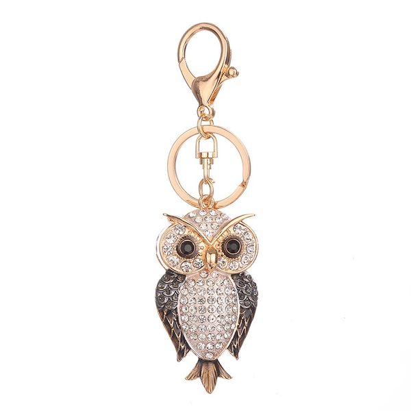 

creative simulation cute owl shape keychain bag lovely rhinestone handbag key holder women girls charm bag accessories 2 colors, Silver