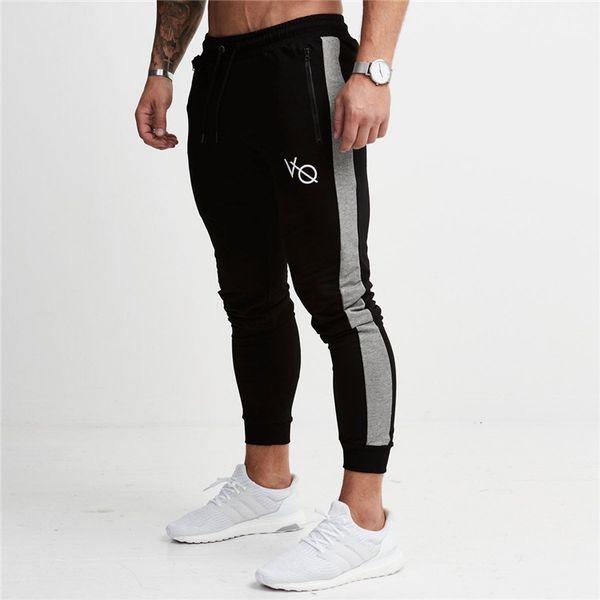 

2019 fashion men's fall and winter new fitness sports leisure band mouth slim fit stripe splicing pants, Black