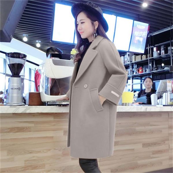 

fashion woolen jacket female 2019 autumn winter new loose thin korean version of the wool coat female long section women trend, Black