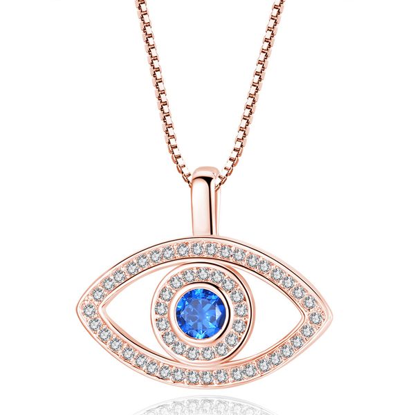 Colar com Pingente Olho Maligno Azul Luxo Cristal CZ Clavícula Colar Prata Jóias de Ouro Rosa Colar de Zircônio Terceiro Olho Moda Presente de Aniversário