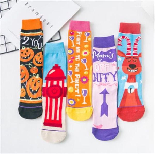 

deer printed christmas ladies socks fashion female hosiery halloween womens stockings casual long pumpkin, Black;white