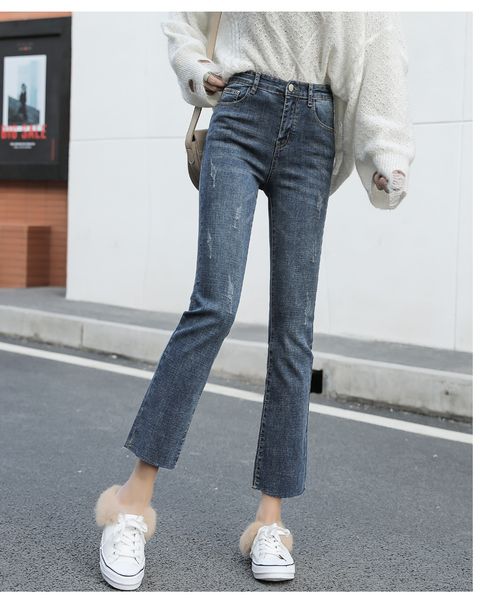

blue female tight elastic cultivate one's morality show thin flares