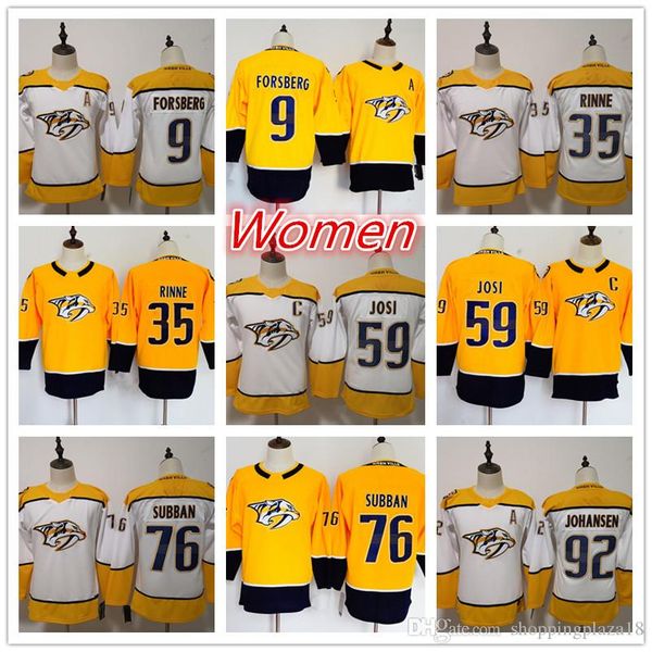 

76 pk subban 59 roman josi 9 filip forsberg 35 pekka rinne 92 ryan johansen women's nashville predators hockey jerseys stitched logos, Black;red