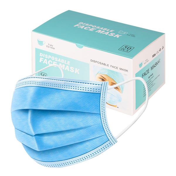 

800pcs/lot disposable face masks with boxes 3ply non-woven earloop mask bfe95% antibacterial mouth masks ce pda kn95 n95 ffp2 face masks