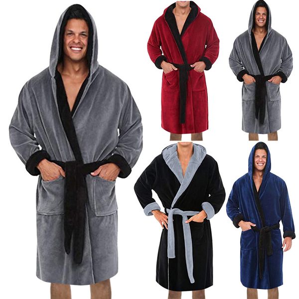 

men's winter lengthened plush shawl bathrobe home clothes long sleeve robe coat bath robe peignoir homme peignoir homme dropship, Black;brown