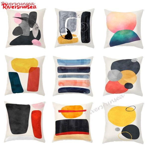 

color painted simple geometric cushion modern style creative circular line printed pillow chair pad for office nap backrest