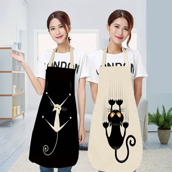 

Funny Dog Bulldog Cat Sleeveless Home Cleaning Tools 68*49/49*40cm Kitchen Apron Cotton Linen Easy Cleaning Waterproof Waist Bib