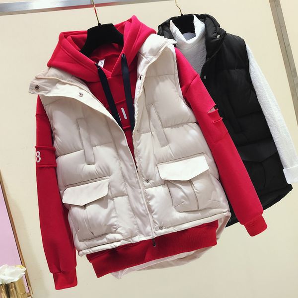 

cotton vest woman short fund student 2019 joker vest easy down cotton waistcoat tide loose coat, Black;white
