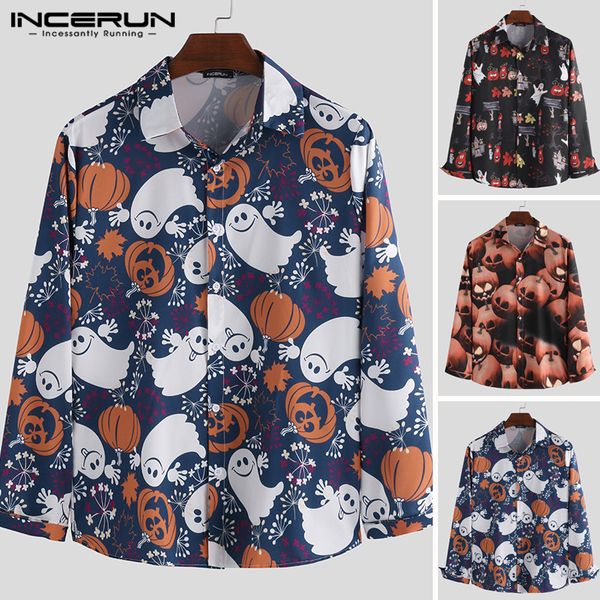 

incerun men shirt printed brand long sleeve casual button lapel streetwear camisas button fashion party dress shirt hombre 2019, White;black