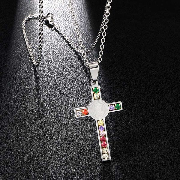 

colorful rhinestone cross with engraved guadalupe virgin mary necklaces pendants for our lady jewelry bijoux, Silver