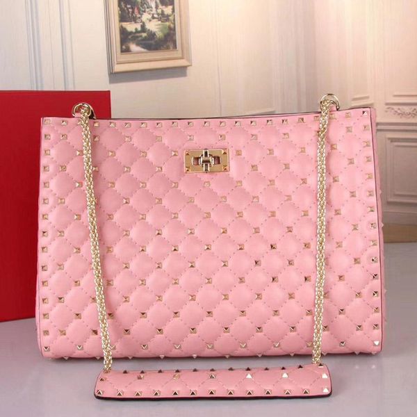 

fashion designer women handbags rivet diamond lattice shopping bags genuine leather good quality handbags chain shoulder bags large bags