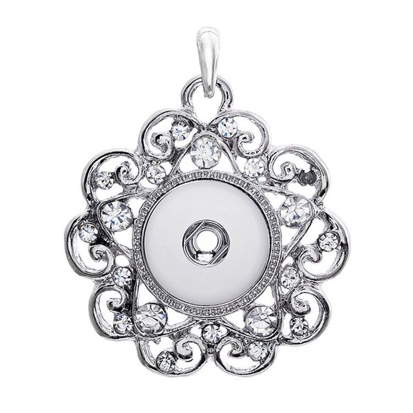 

fashion interchangeable metal flower ginger crystal necklace 179 fit 18mm snap button pendant necklace charm jewelry for women gift, Silver