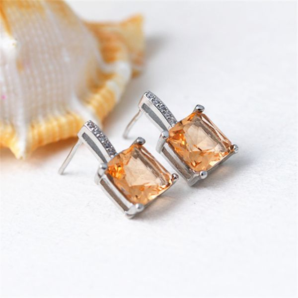 

new silver earrings beautiful temperament women's pull rectangular surround inlaid with zircon, Golden;silver