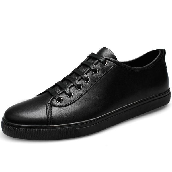 

fashion men genuine leather shoes lace-up young men casual outdoor summer hole breathable trend sneakers men's loafers shoes, Black
