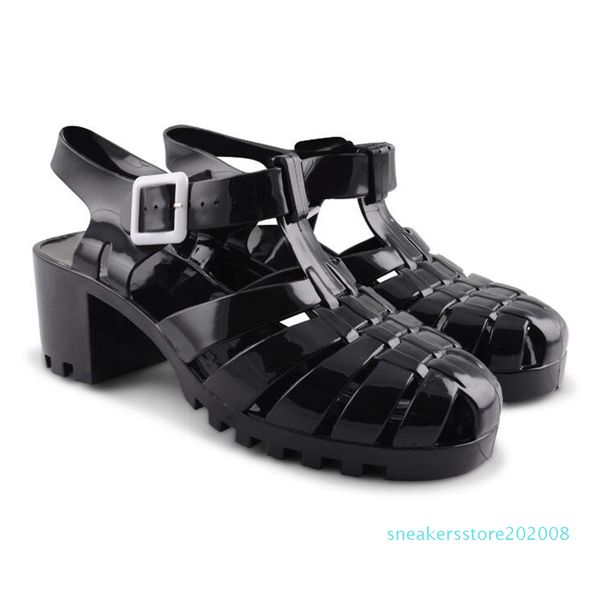 

elling women summer fashion retro crystal thick transparent woman sandal t-roman sandals jelly shoes 2018 new s08, Black