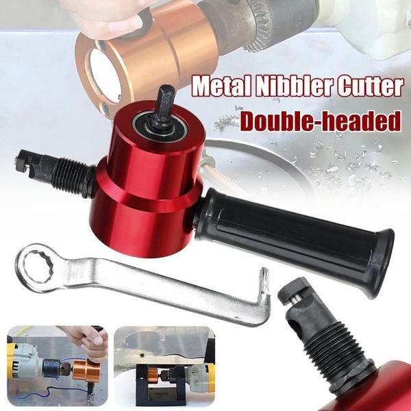 

metal cutting double headed sheet nibbler metal saw cutter 360 degree adjustable drill attachment w/ wrench