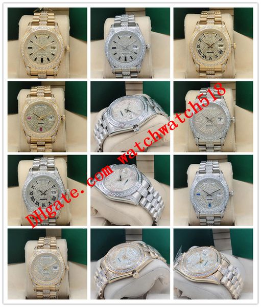 

latest version luxury watch 8 style 41mm pave full diamond 228349 118388 calendar automatic fashion men's watches wristwatch, Slivery;brown