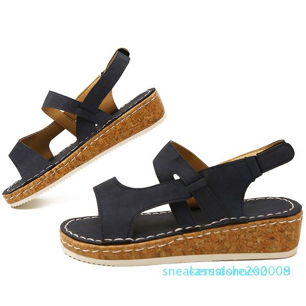 

women sandals soft leather wedges shoes women espadrilles platform female high heels sandals summer chaussures, Black