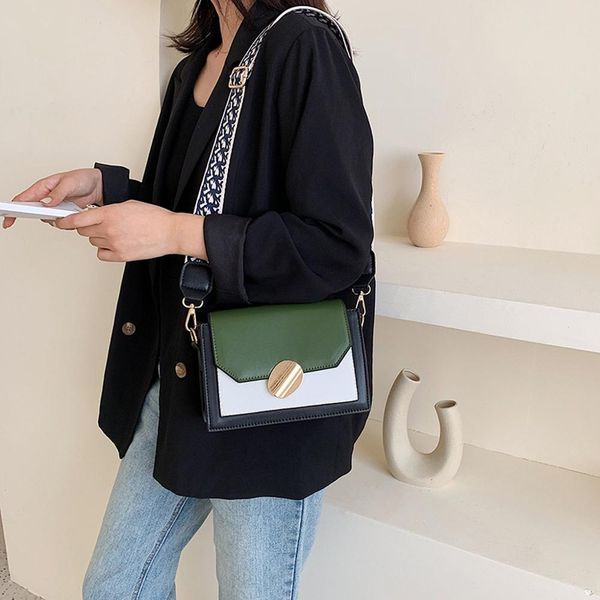 

retro leather women flap cover bag patchwork color fashion small shoulder bag wide strap cross body women handbags #15