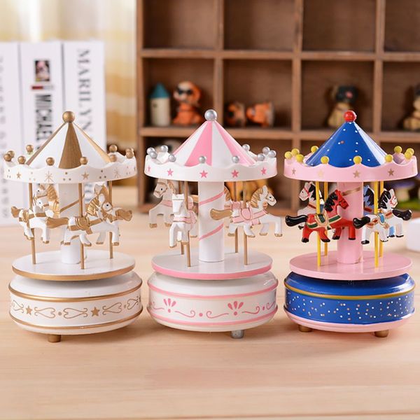 

wooden plastic merry go round horse christmas birthday gift clockwork mechanism carousel music box, not need electric